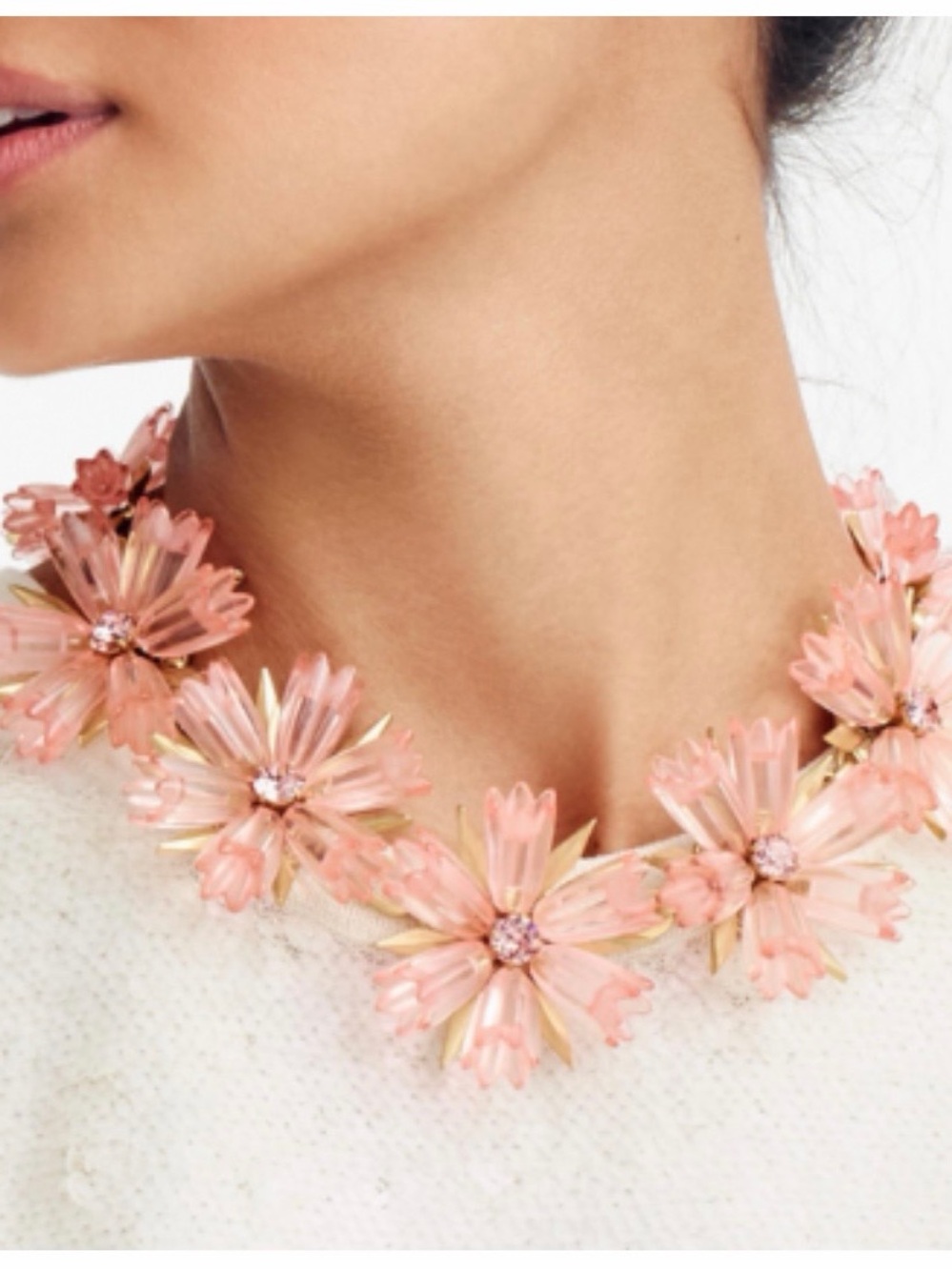 J Crew Dahlia Pink Floral Statement Necklace Vintage - Picture 7 of 7
